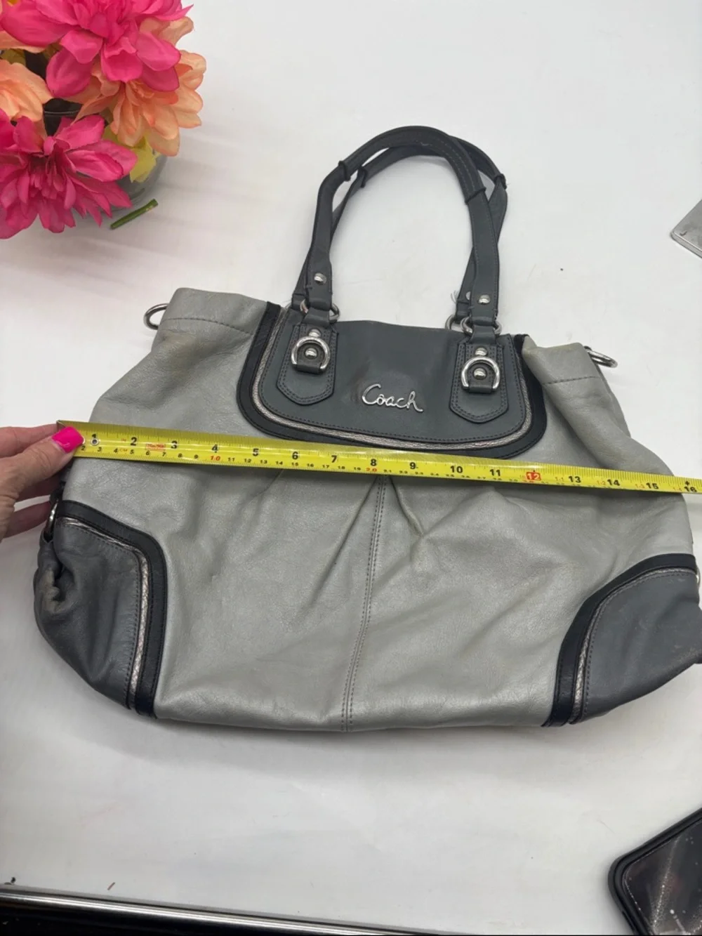 Coach Gray and Black Leather Shoulder Bag As In Condition CP10048